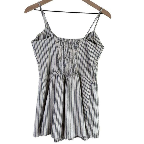 Anthropologie Ethereal Striped Linen Cotton Romper Button Front Cream Blue, S - Picture 8 of 10